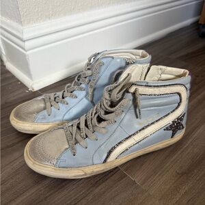 Authentic Golden Goose Blue and Cream High-Top Sneakers
